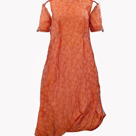 Asymmetrical Orange Dress with Striped Detail - Picture 2 of 4